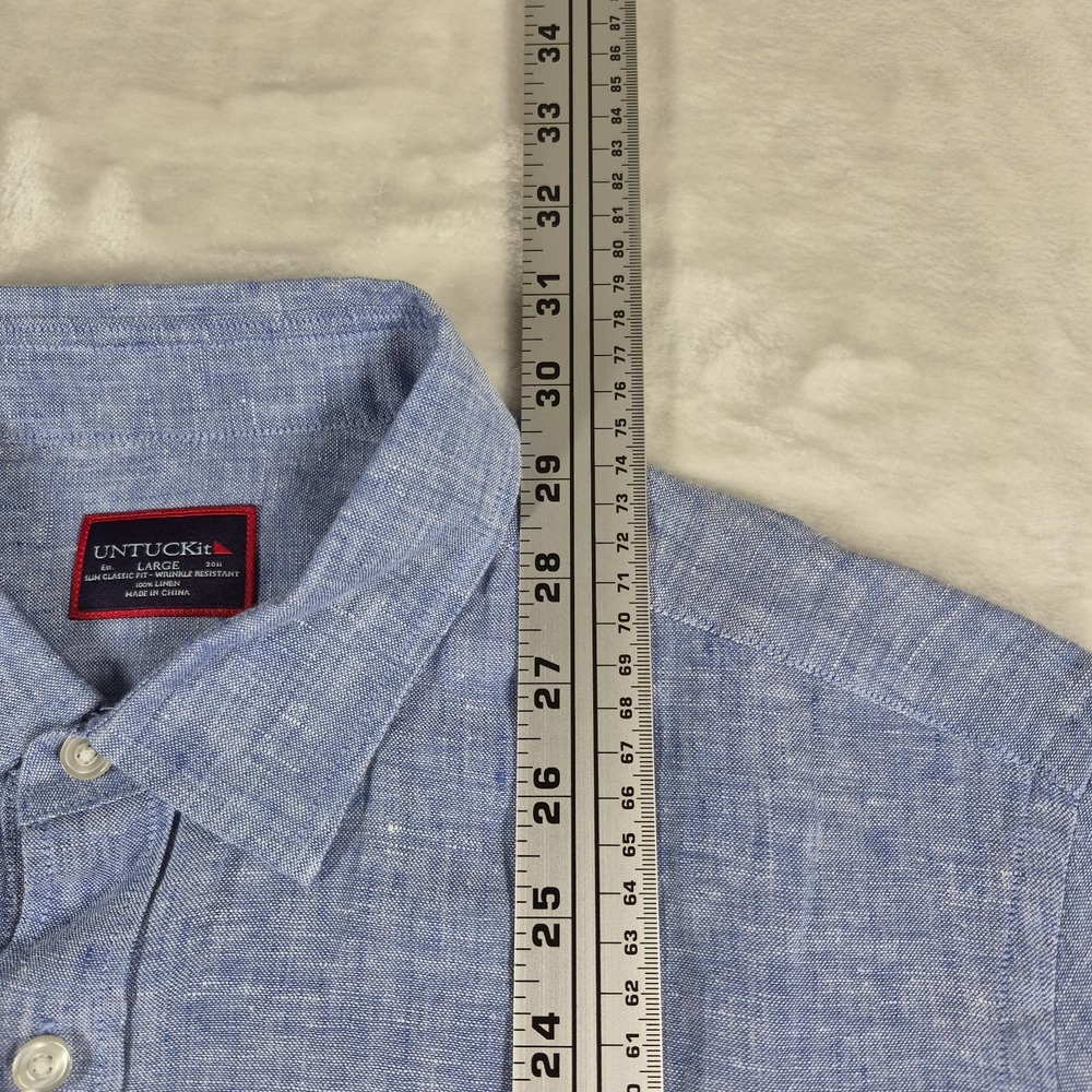 UNTUCKit Shirt Men's Large Blue 100% Linen Classic Valente Slim Fit Short Sleeve - Picture 3 of 10